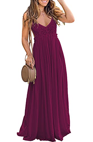 Womens Maxi Dresses,Lace Backless Party Club Beach Long Dresses Wine,Large #TOP11