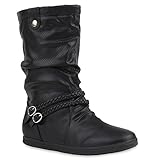 jumex sandalen weiß  Bequeme Damen Stiefel Schlupfstiefel Lochungen Flache Boots Leder-Optik Metallic Schuhe 68687 Schwarz Schwarz 39 Flandell
