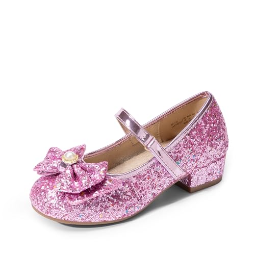 DREAM PAIRS Girls Dress Shoes Princess Shoes for Toddler Little Girl Mary Jane Low Heels Glitter Flower Party Wedding Footwear 1 Little Kid Pink