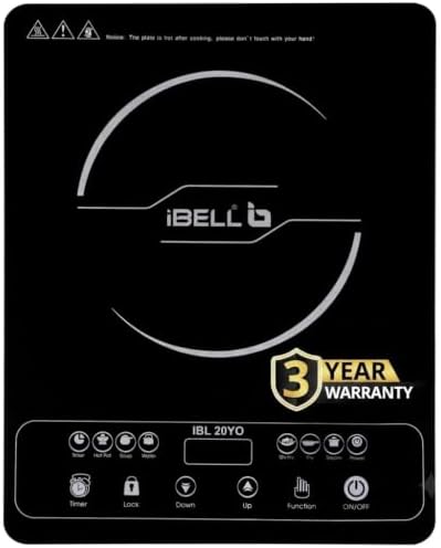 iBELL 20YO Induction Cooktop 2000W - 3 YEAR WARRANTY Full Touch Panel, Double/Single Coil Technology, Fast Heating, Auto Shut-Off, Overheat Protection, Crystal Glass Top [Black]