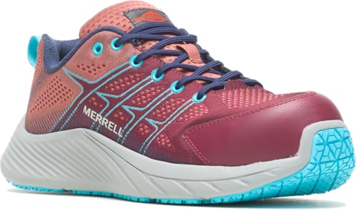 Merrell Moab Flight CF/Aragon, Women's, Red/Gray, Comp Toe, EH, Slip Resistant, Low Athletic, Work Shoe (7.5 M)