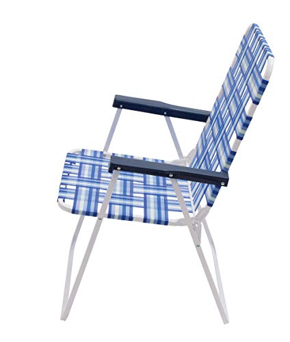 Rio Brands 16" Extended Height and Seat Back Folding Web Lawn Chair, Blue/White