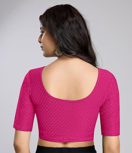Image of TRENDMALLS Women's Dobby Pure Cotton Elastin Stretchable Readymade Round Neck Elbow Length Sleeves Blouse Choli Stylish Saree Blouse Ready to Wear
