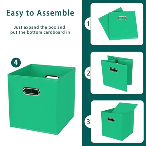HEAYEEG Black Foldable Storage Cubes Bins, Fabric Storage Box Cubes Organizer Baskets with Dual Handles for Home Organizer,Set of 3,(Green) by HEAYEEG - Used condition - Image 6