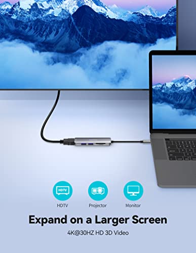 Techrise 5-In-1 Usb C Hub Multiport Adapter With Usb 3.0 Ports Sd/Tf Card Reader, Usb C To Hdmi Adapter(4K@30Hz), Usb C Hub Compatible With Macbook Pro, Usb C Laptops And Other Type C Devices #TOP2