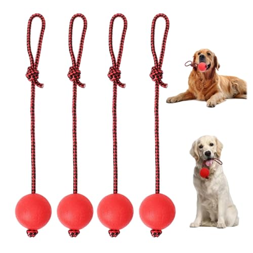 tintoke 4 Stück NaturkautschukWurfballHund ElastischeHundespielzeugBallmitSeil hundespielzeug Ball weich HundespielzeugBall hundespielzeug Ball groß Geeignet zum Trainieren und Spielen von Haustieren