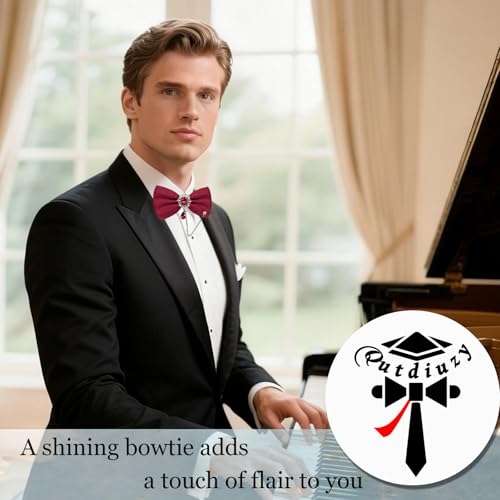 Image of Bow Ties for Men with Crystal, Pre-tied Adjustable Mens Bow Tie Sparkly Bowtie for Formal Suit Tuxedo Wedding Party