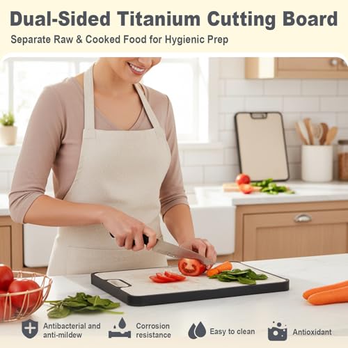 Tablas de Cortar de Titanio para Cocina, Tamaño Grande 38.6 cm × 26.4 cm, Titanio Puro/PP, Tabla de Cortar Doble Cara de Grado Alimentario, Fácil de Limpiar miniatura 2