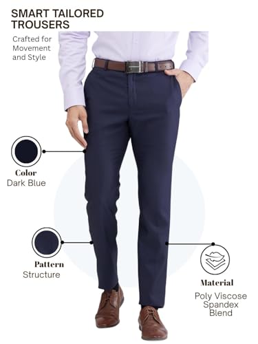 Image of Raymond Men's Slim Fit Structure Pattern Polyester Blend Pleated Formal Trouser