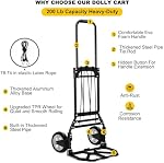Folding Hand Truck and Dolly, 200 LB Capacity Upgraded Aluminum Cart, Extended Handle Portable for Travel, Moving, Shopping, Office Use, Black
