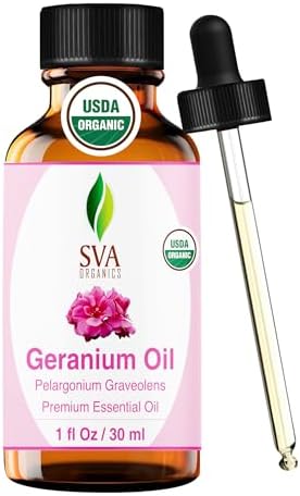 SVA Organics Egyptian Geranium Essential Oil Organic 1 Oz USDA Pure Natural Undiluted Steam Distilled Oil For Skin, Face, Body, Hair, Massage & Aromatherapy