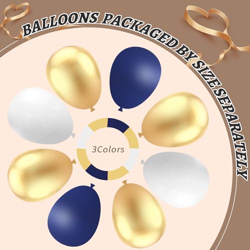 Image of 412Pcs Navy Blue and Gold Balloons Arch Garland Kit,5 10 12 18 inch gold and blue balloons for Birthday, Wedding, Graduation, Anniversary Decorations