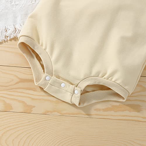 Sweatshirt Romper For Infant Baby Girl Boy Long Sleeve Crewneck Oversized Bodysuit Waffle Fall Winter Pullover Top (Solid Khaki, 0-6 Months) #TOP4