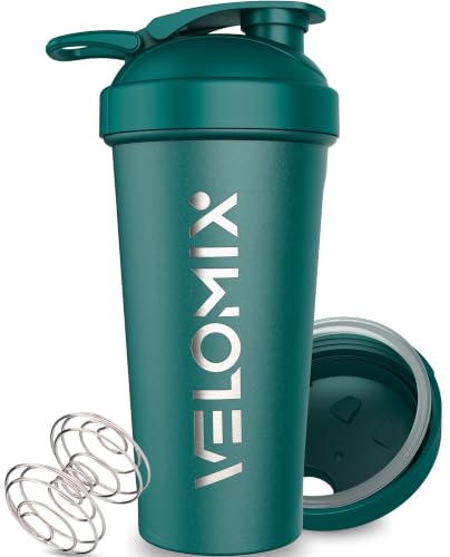 Image of VELOMIX 24oz Stainless Steel Shaker Bottle with Wire Whisk (Green)