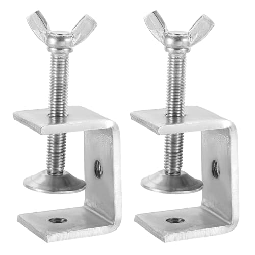 Image of sourcing map 2 Pcs 304 Stainless Steel C Clamps 40mm Square Mini Tiger Clamp Adjustable Heavy Duty Metal U Clip with Butterfly Screws for Woodworking Welding Mounting, Silver
