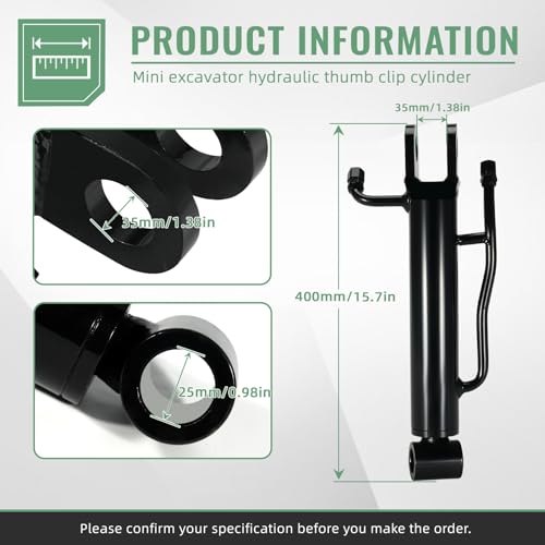Image of Mini Excavator Thumb Cylinder, Hydraulic Cylinder 25mm /0.98in, Compatible with Mini Excavator Attachment Below 3 Tons - Replace Small Digger Three Holes Hydraulic Thumb Clip Only