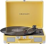Crosley CR8005F-LY Cruiser Plus Vintage 3-Speed Bluetooth in/Out Suitcase Vinyl Record Player Turntable with Built-in Speakers, Lemon Yellow