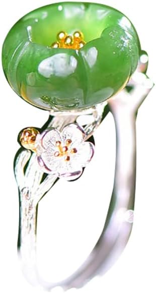 S925 Silver-Inlaid Natural Jasper Plum Blossom Ring Opening Adjustable Including Certificate