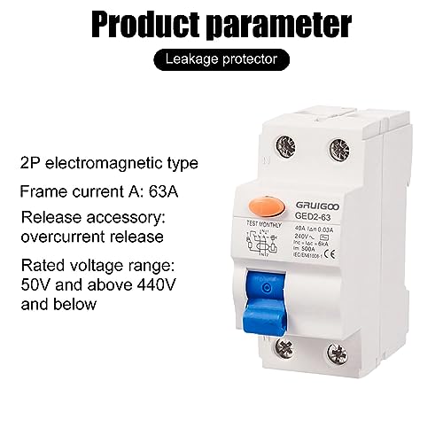 Miniatura 2 de Gomety Interruptor De Corriente Residual, Interruptor Fi, 40 A Din, Rcd 30 Ma, 2 Polos, 40 A, Disyuntor Para Sistema Solar