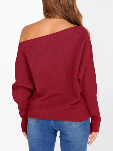 Image of ANRABESS Womens Off Shoulder Sweaters 2026 Fall Long Batwing Sleeve Loose Fit Knit Tops Casual Pullovers Jumpers