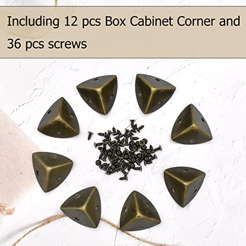 Image of Vintage Box Cabinet Corner Protection-Triangle Box Table Cabinet Corner with Screws Decorative Wood Box Edge Cover Safety Guard Furniture Corner Protector Bumpers (Bronze-30mm-12pcs)