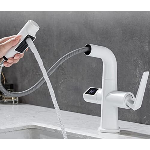 Mitigeur de lavabo avec douchette extractible en laiton blanc de bain - 4