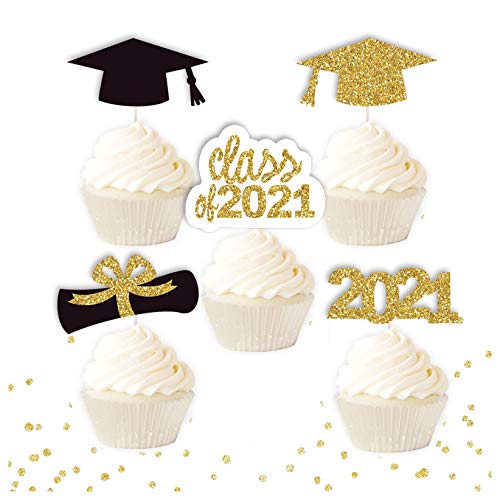 Decoración para cupcakes de graduación 2021, 30 piezas de decoración de graduación, palillos de aperitivos de comida de clase de 2021, suministros de fiesta de graduación, mini decoraciones para