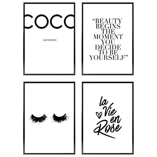 Heimlich ® Premium Poster Set | Stilvolles Set mit passenden Bilder in Schwarz-Weiß | 4 Stück in DIN A4 (21x30cm) | Ohne Bilderrahmen » Coco «
