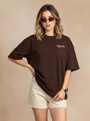 Image of JUNEBERRY Women's Pure Cotton Drop Shoulder Printed T-Shirt | Oversized Baggy Fit Half Sleeve Round Neck Graphic Tee (S-XXL)