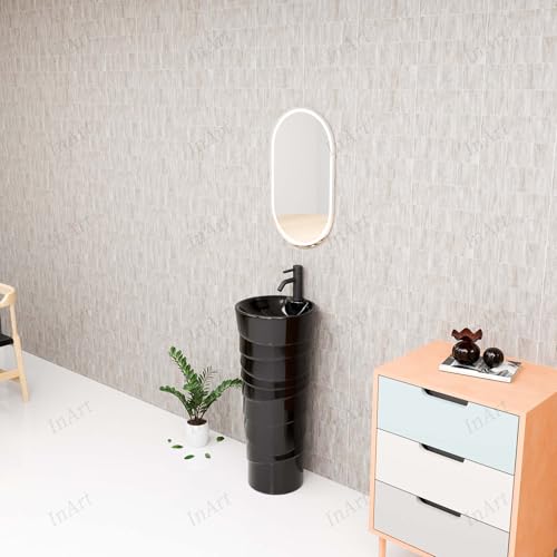 Image of InArt Ceramic One-Piece Pedestal Wash Basin | Free-Standing Pedestal for Living Room & Bathroom | 15 X 15 X 34 Inch (Black)