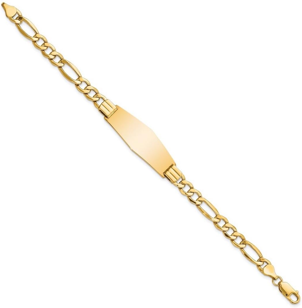 JewelryWeb 14k Yellow Gold Polished Semi-solid Soft Diamond Shape Figaro ID Bracelet 8 Inch 14mm Wide Identification Bracelet for Women