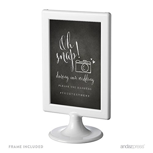 Andaz Press Personalized Framed Wedding Party Signs, Vintage Chalkboard Print, 4x6-inch, During our Wedding, Please Use # Hashtag, 1-Pack, Custom Made Any Name, Includes Frame