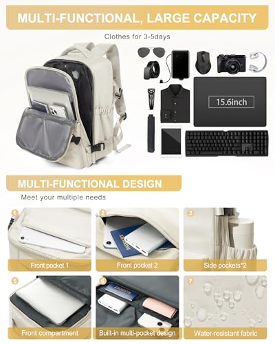 Image of winspansy Small Travel Backpack Storage Vacuum Compression Bags with Pump for Travel Storage Carry on Business Day Vacpack Backpack for Women Men with Vacuum College Bag Beige