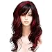 WeAlake Long Hair Wigs Wavy Curly 24" Glamorous Women Black Red Highlights Synthetic Cosplay Daily Party Clothing Wig with Wig Cap