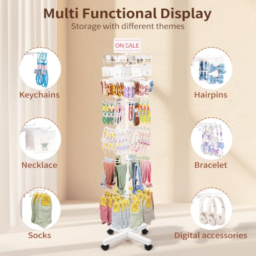Image of Flenpptly Retail Display Stand, 7-Tier Rotating Display Rack for Store Display, Movable and Adjustable Spinning Display Stand for Earrings, Jewelry, Keychains, Socks Display (7-Tier White)
