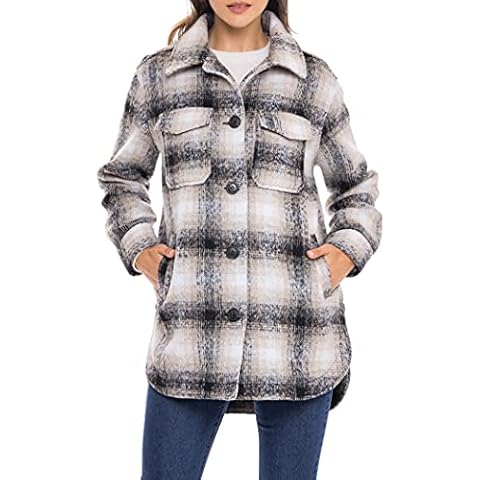 Sebby S.E.B Women's Shacket Oversized Jacket in Thick Plaid Wool Look Flannel Lined Shirt Coat Cover
