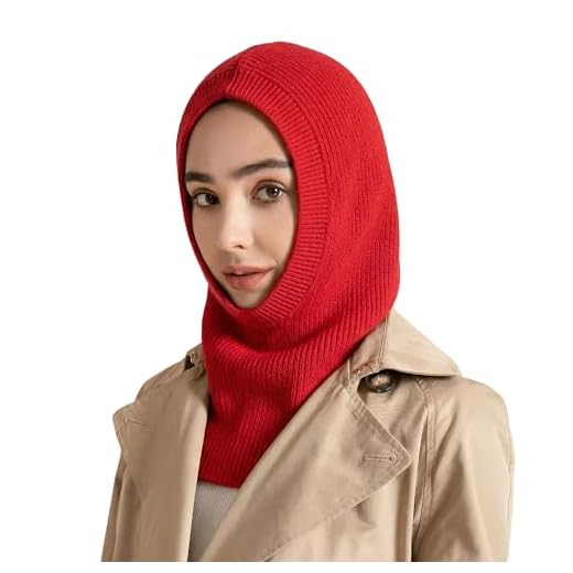 ZLYC Winter Knitted Winter Hat Windproof Hooded Scarf Balaclava Beanie Hat for Women (Solid Red)