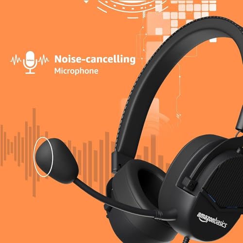 amazon basics USB Gaming Wired On-Ear Headphones with Detachable Mic (Black) - Image 5