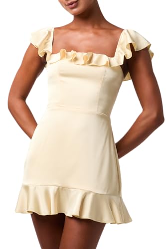 Lulus Sunny Square Neck Ruffle Smocked Back Mini Dress –