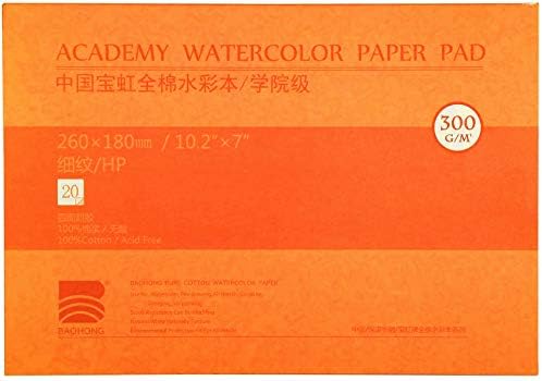 MEEDEN 10X7" Watercolor Pad, 20 Sheets (140lb/300gsm), Smooth Surface 100% Cotton Water Color pad, Hot Press, Acid-Free Paper, Art Sketchbook Pad for Painting & Drawing, Wet, Mixed Media