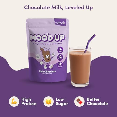 Image of Moo'd Up Chocolate Milk & Hot Chocolate Mix (15 Servings) - Low Sugar, Dairy-Free, 10g Protein, 15 Vitamins & Minerals, Gluten Free, Enjoy as Hot Cocoa