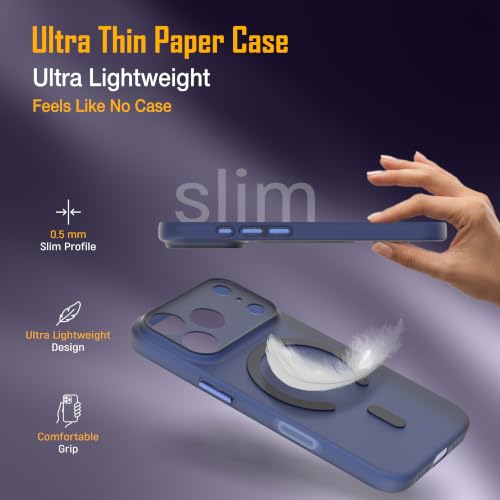 Image of ZAP CASE Paper Thin Case for iPhone 17 Pro | Ultra-Slim 0.5 mm Back Cover | Metal Buttons | Lightweight | Matte Finish | Anti-Fingerprint | Scratch Resistant | Camera Protection | Magsafe | Blue