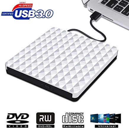 External CD DVD Drive, USB 3.0 Optical DVD Burner RW Player CD Row Rewriter Portable for MacBook OS Windows PC