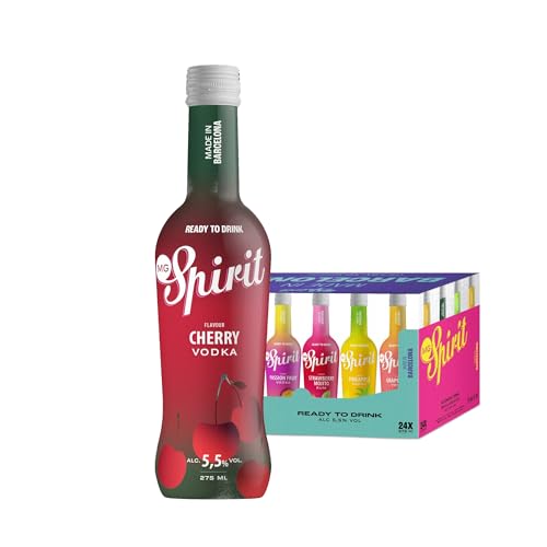 MG SPIRIT - Cherry Vodka (24 uds x 275 ml), Ready To Drink con Vodka y Cereza, Sabor Dulce y Refrescante, Color Rojo Intenso y Brillante, 5,5% Vol. Alcohol, Made in Barcelona