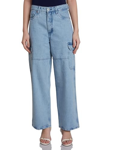Image of Amazon Brand - Symbol Women's Wide Leg Cargo Jeans (High Rise | Ankle Length | Loose Baggy Fit) (Available in Plus Sizes)