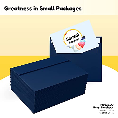 200 5X7 Navy Blue Invitation Envelopes - For 5X7 Cards - A7 - (5 ¼ X 7 ¼ Inches) - Perfect For Weddings, Graduation, Baby Shower - 120 Gsm - Peel, Press & Self Seal - Square Flap #TOP6