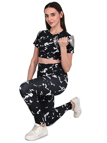 Image of SSoShHub Tights Top High Waist Stretchable Gym Tights and CropTop Bra Gym wear /Active Wear Tights Yoga Pants Zumba /Dance Womens Workout Tights and Top Stretchable Workout set