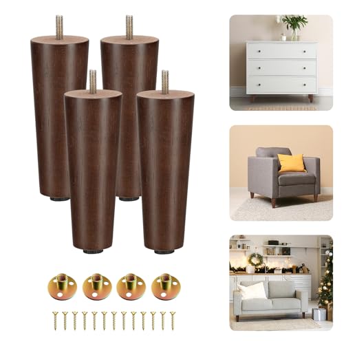 Yes4All 6-Inch Round Wooden Furniture Legs Set of 4, Adjustable Replacement Feet for Couch, Bed,...