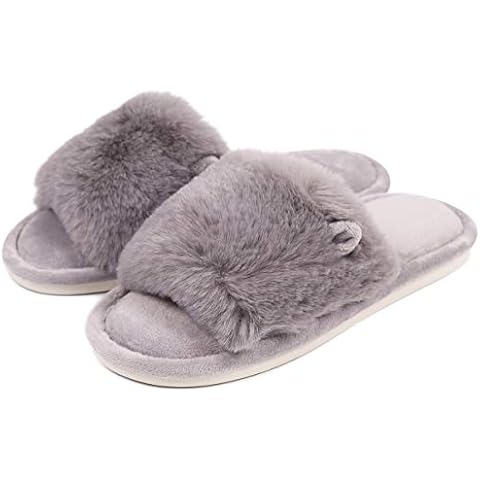 Caramella Bubble Women's Plush Soft Fluffy Fur Furry Slippers, Open Toe Cozy menory Foam House Slipper,Anti-Slip Shoes Indoor Outdoor Slip on Cover