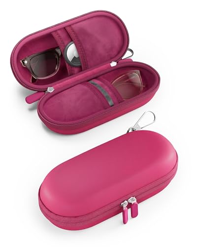 ProCase Double Sunglasses Case Hard EVA Shell Shockproof Dual Eyeglass Case for Men Women with Metal Hook and Velvet Lining Travel Zipper Glasses Holder Organizer for Couple Gifts -Raspberry